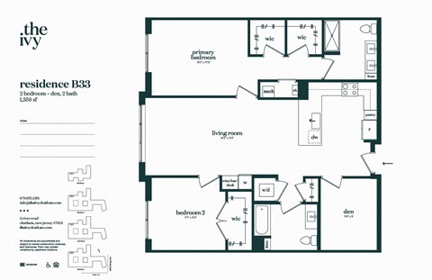Floor plan for 2 beds, 2 baths, 1359 sqft